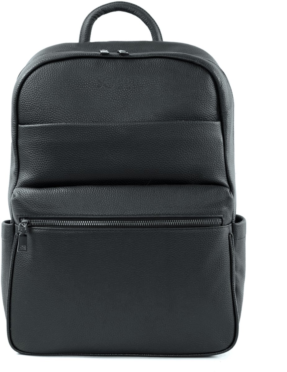 Solier SV19 Jasper leren rugzak van natuurlijk leer, geschikt voor laptop, zwart