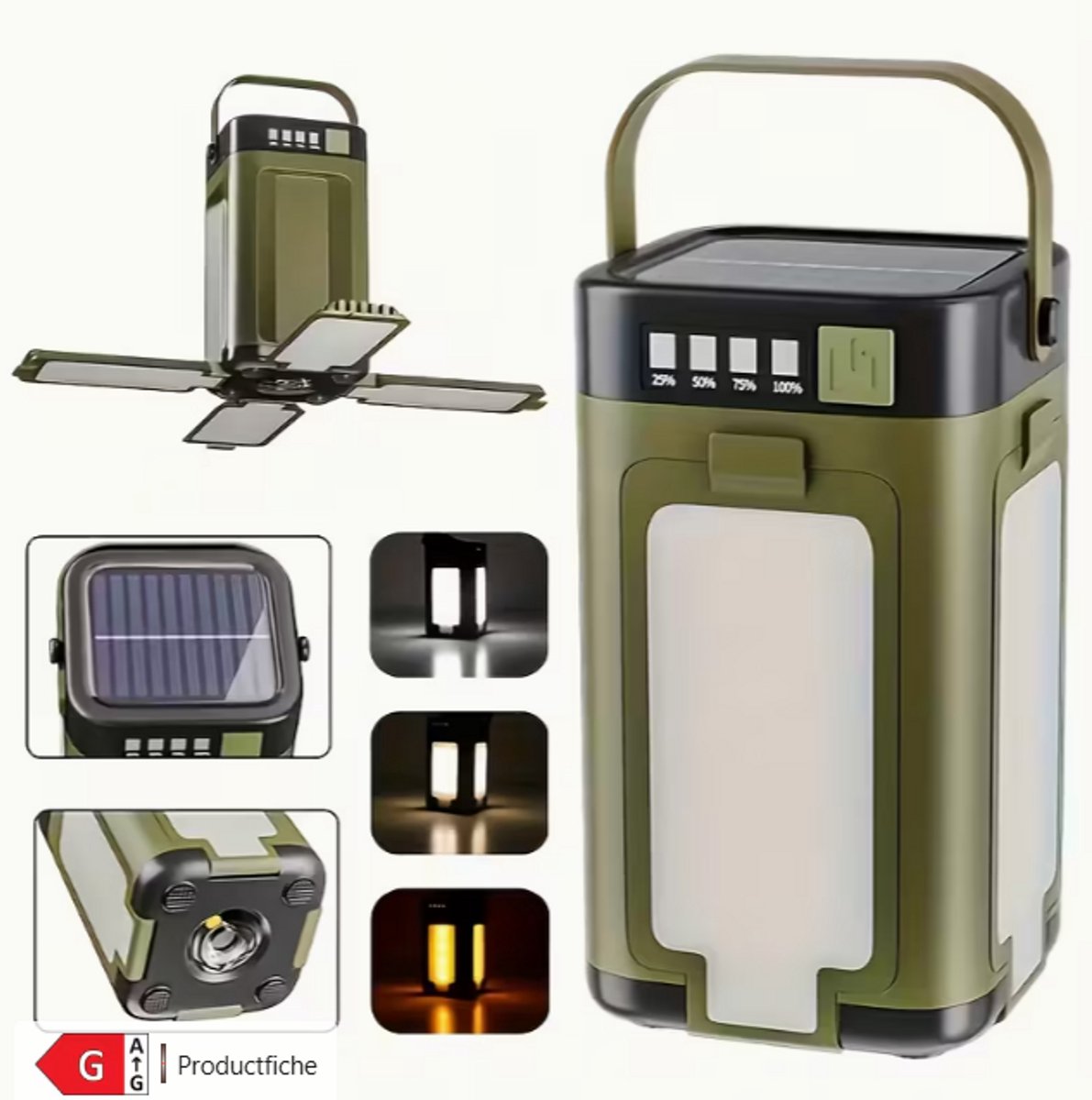 Draagbare Campinglamp & Zaklamp – Zonne-energie LED Lantaarn met 6 Lichtmodi – Opvouwbaar & Oplaadbaar – Noodlamp - Noodpakket - Zonnepaneel