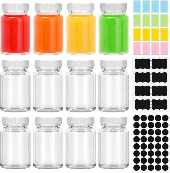 BELLE VOUS Herbruikbare Mini-flessen, 50 Ml, Leeg, Plastic Met Zwarte Dop, Trechter Voor Makkelijk Schenken En Flessen Vullen Voor Huwelijk En Feest
