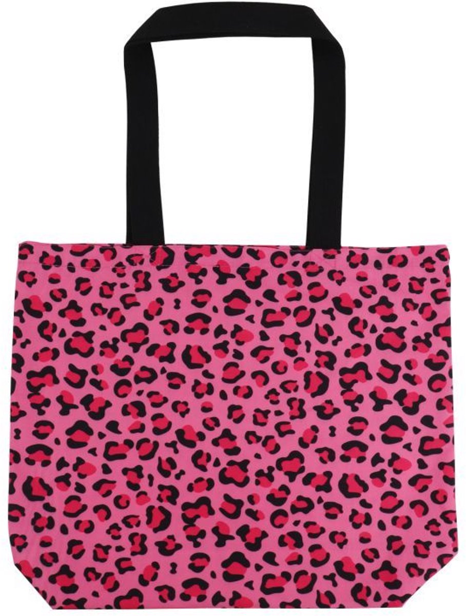 Katoenen tas met Panterprint - Panther Tote Bag - Schoudertas met Dierenprint Roze - 46 x 40 + 12 cm