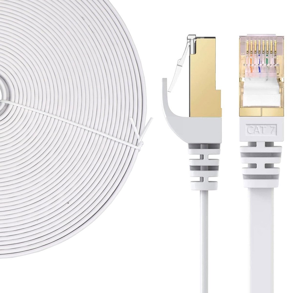 2 Meter Platte Cat7 Ethernet Kabel 10Gbps Netwerkkabel RJ45 Goud Verguld STP Wit