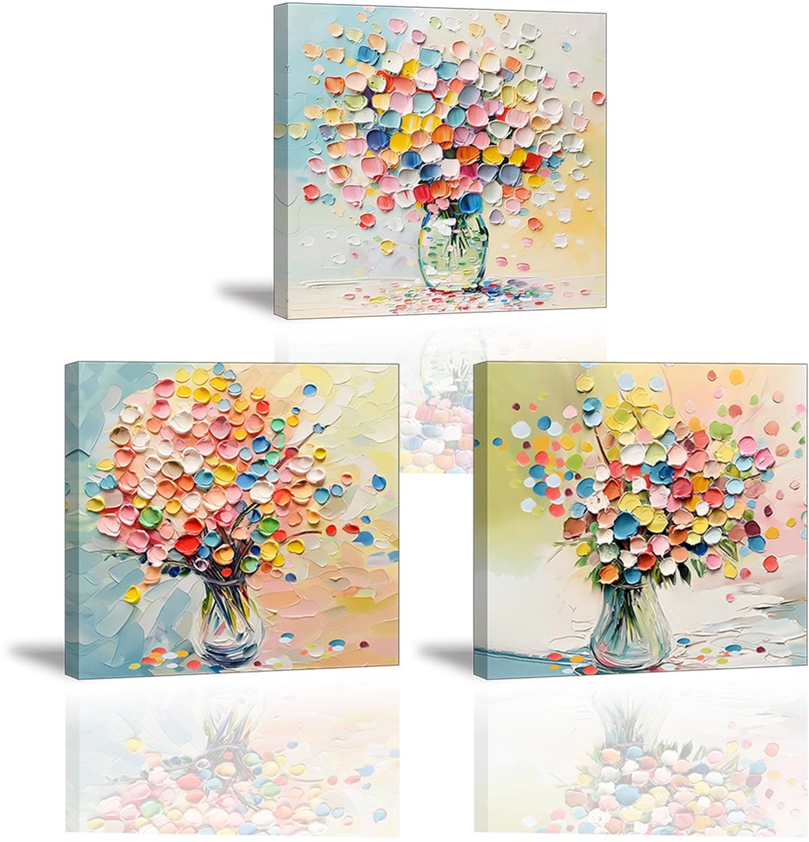 Unyqoos Set van drie kleurrijke canvas schilderijen voor elke kamer in huis Meerkleurig