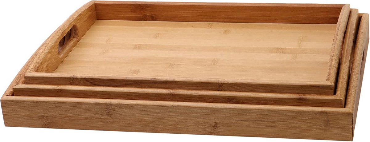 Bamboe Dienblad met Handgrepen Set van 3 Rechthoekig Serveren Ontbijt Bed