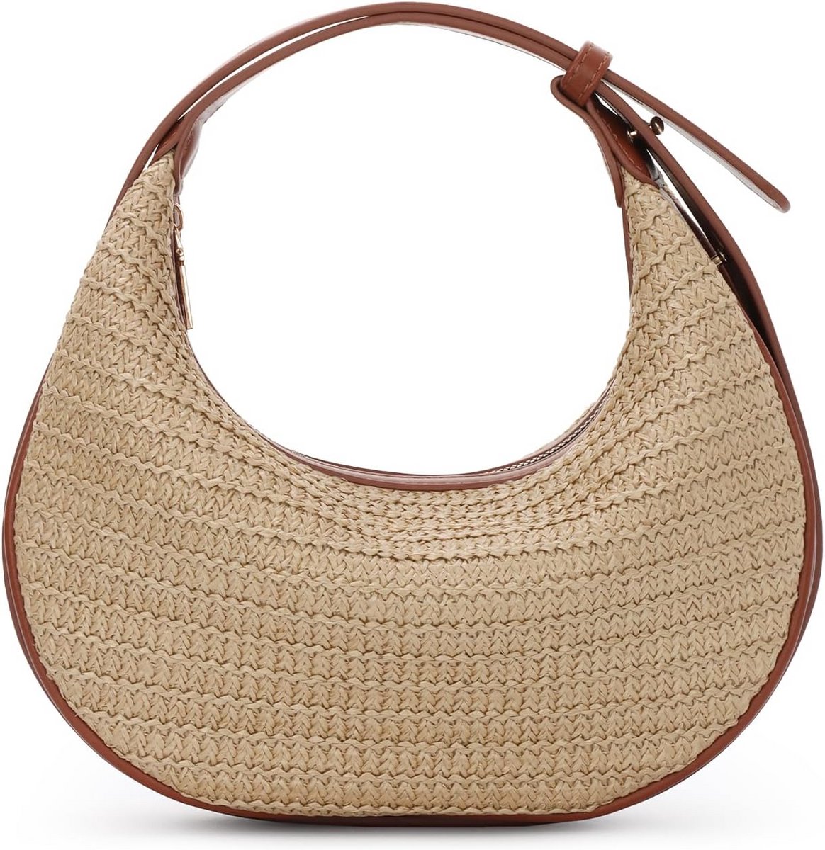 Vrouwen Stro Crossbody Tas Zomer Boho Chic Geweven Handtas met Verstelbare Riem Halve Maan Hobo Schouder Portemonnee voor Strand Vakantie