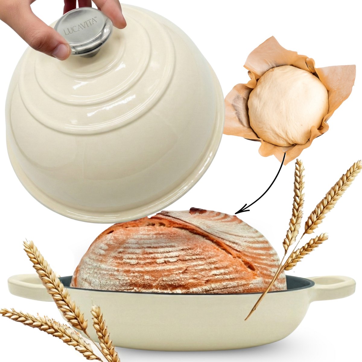 LUCAVITA® Broodpan Gietijzer Emaille ⌀ 26cm - 5 Liter - Broodbakbol - Braadpan - Broodbakpan - Dutch Oven - Cast Iron - Inductie van LUCAVITA
