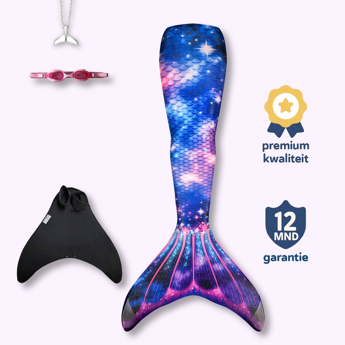 Bol.com Lunar zeemeerminstaart maat 134-140 - monovin met voetvakken - zwembril en ketting aanbieding