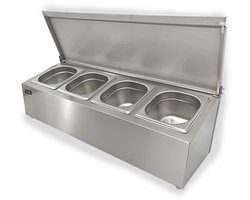 HCB® - Professionele Horeca Bakhouder - 4 x 1/6 GN - deksel - RVS / INOX - Incl. gastronorm bakken - Gastronormbak - 22.5x72x24.5 cm (DxBxH) - 2.90 kg - 1364