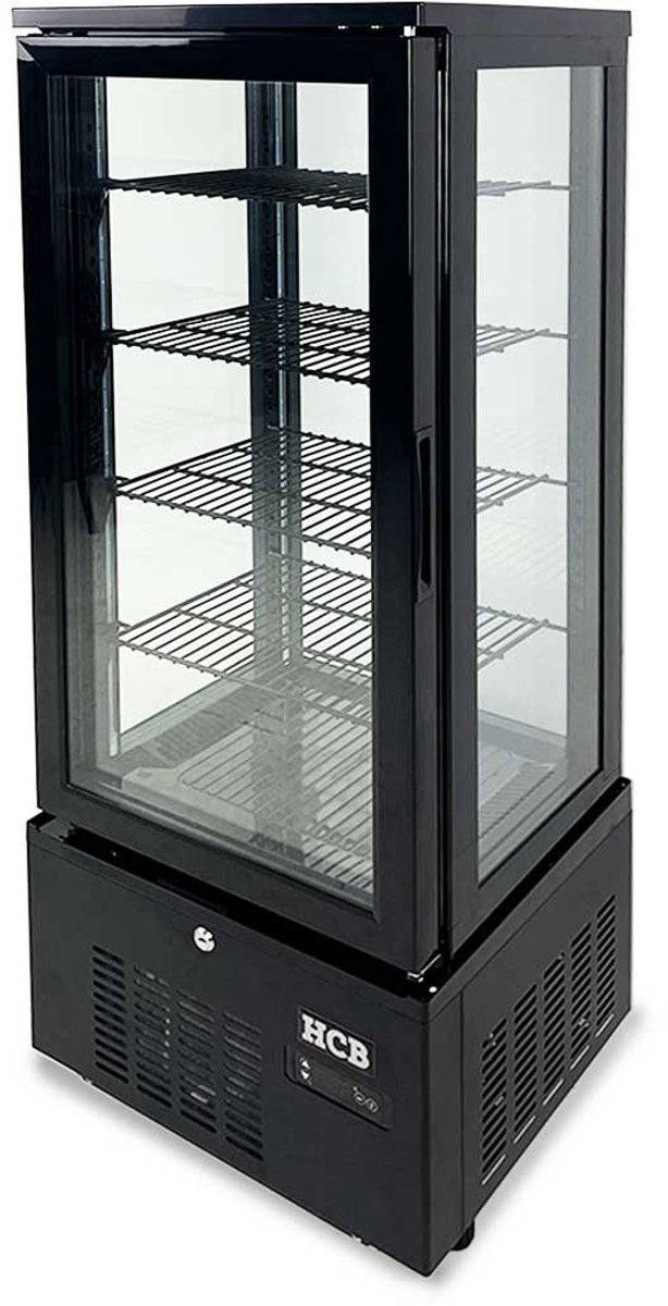 HCB® - Professionele Horeca Gebaksvitrine - 92 liter - zwart - 230V - Koelvitrine - 39.8x43.4x115.4 cm (DxBxH) - 48 kg - 8815