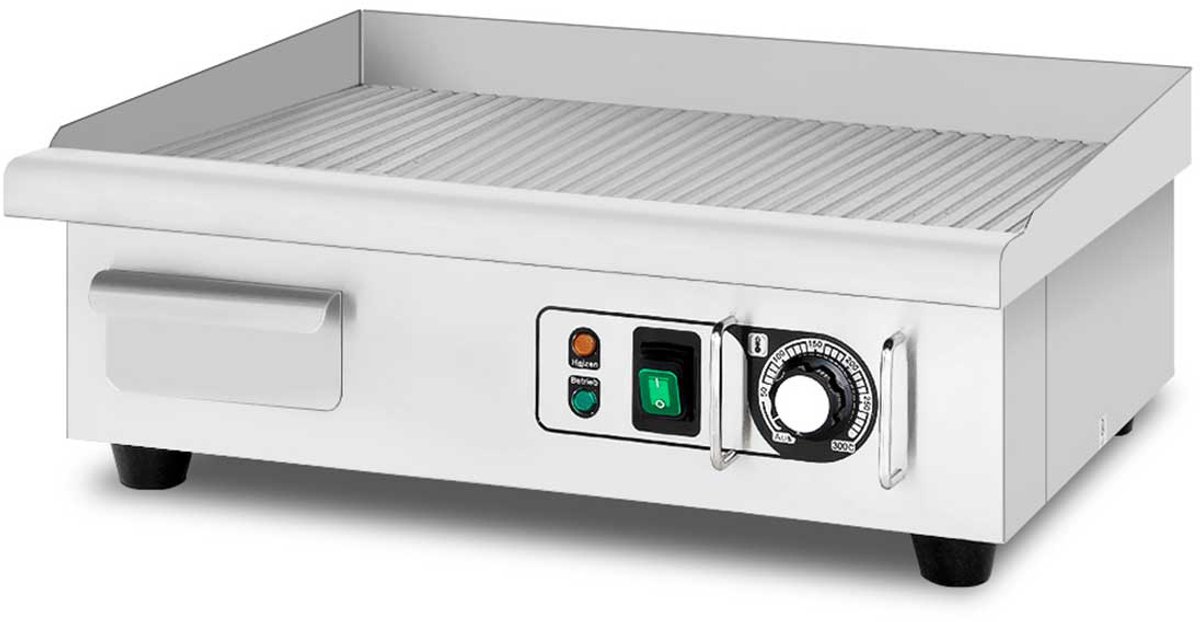 HCB® - Professionele Horeca Bakplaat - geribbeld - 230V - RVS / INOX - Electrisch Grill apparaat - 47.5x55x22 cm (DxBxH) - 23 kg - 2570