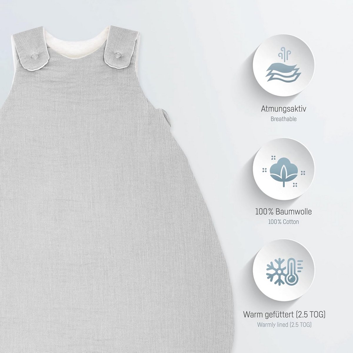 Baby Slaapzak Muslin met Warme Voering 2.5 Tog - Ademend Katoen - Maat 56/62