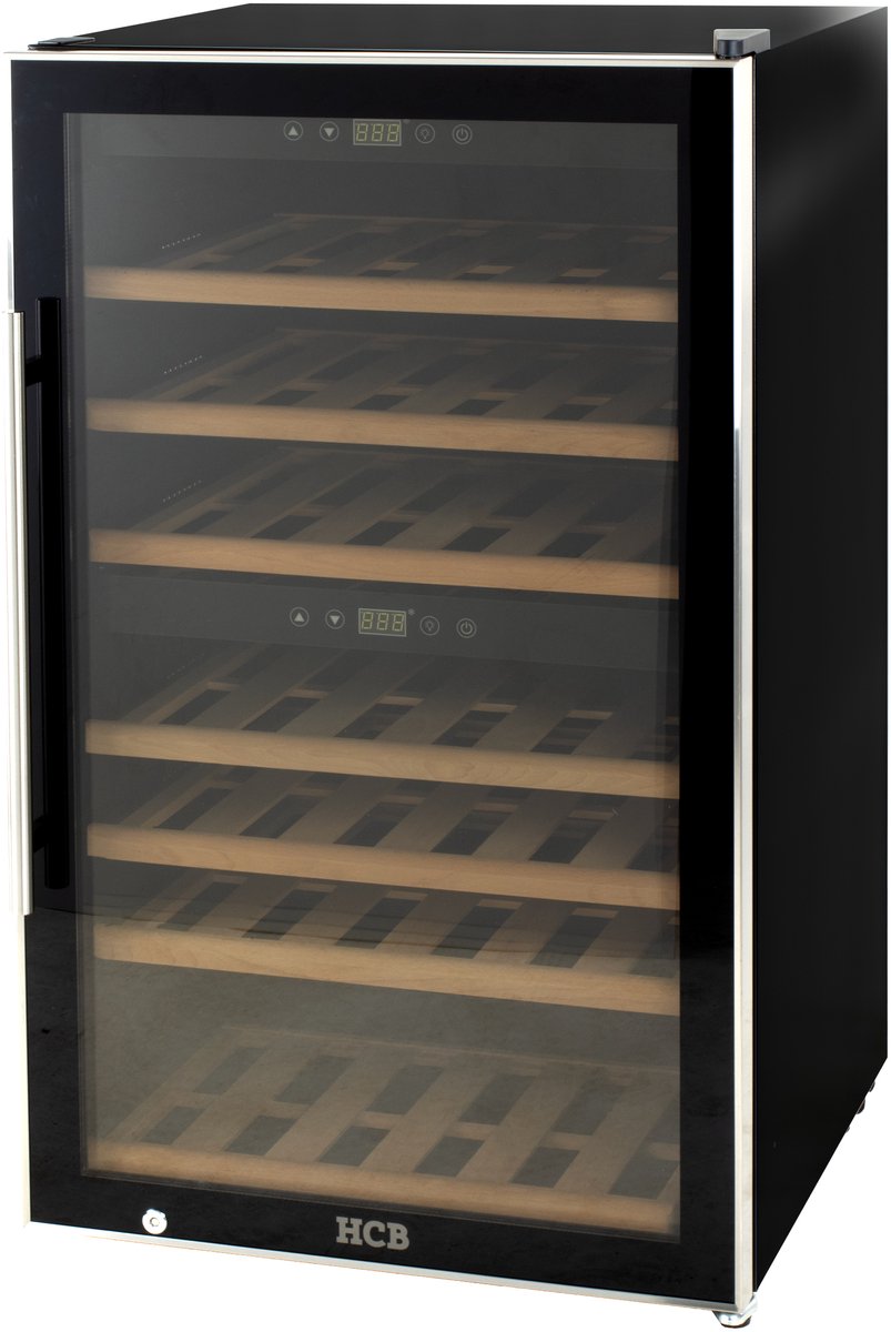 HCB® - Professionele luxe Wijnkoelkast met 2 zones - 66 flessen - Wijnklimaatkast met houten lades - Vrijstaand wijn koelkast - Klimaatkast - Wijnkast - Wijnfrigo koeler - 57 kg - Frigo - 6817
