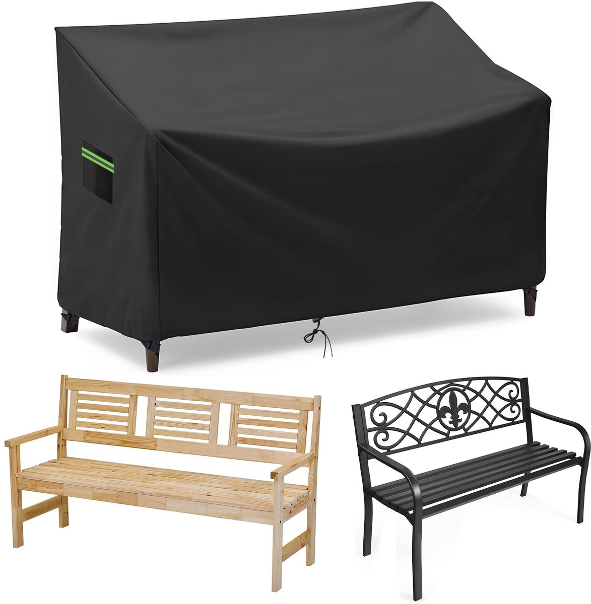 Imperatoris Tuinmeubelhoes - Beschermhoes voor Tuinset - Waterdicht en UV-bestendig - Afdekzeil voor Tuinmeubelhoes - Beschermhoes voor Tuinset - Waterdicht en UV-bestendig - Afdekzeil voor Bankhoes Parkbank - Zwart - 420D - 134 x 66 x 63 cm Zwarte