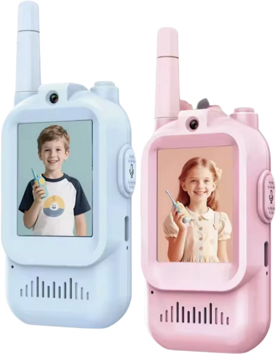 Video Walkie Talkies voor Kinderen – 2-pack Oplaadbare Speelgoed Walkietalkies met Camera voor Peuters en Kinderen 3-12 Jaar, Binnen, Buiten, Kamperen en Verjaardagscadeau-Roze en Blauw