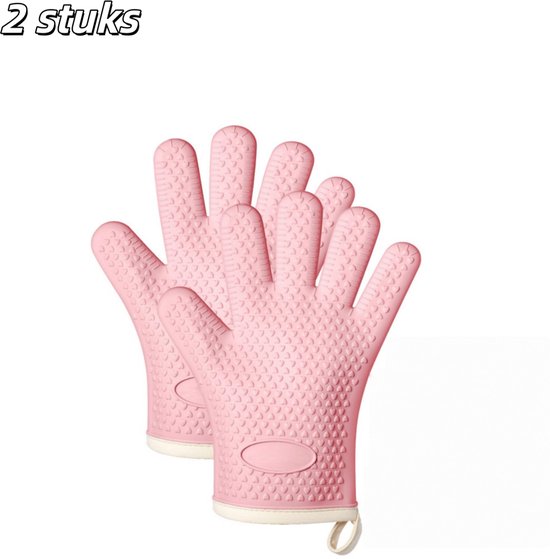 Ovenwanten hittebestendig - (roze kleur) Mini ovenwanten, siliconen handschoenen hittebestendig, keukenhandschoenen om te koken, siliconen ovenwanten en pannenhouders sets, keukenpothouders en ovenwanten sets