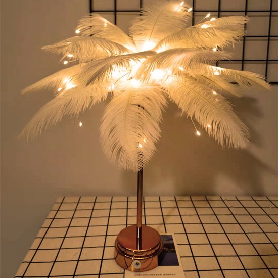 Foto: Tafellamp in de vorm van een veer lampenkap van veren led nachtlampje nachtlampje op het nachtkastje met afstandsbediening usb interface dubbel gebruik bureaulamp in de vorm van een veer wit 
