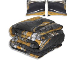 Dekbed zonder overtrek - All year 240x220cm - Marmer Zwart Goud - Wasbaar Dekbed Zonder Overtrek – Hypoallergeen & Antibacterieel – 30 dagen proefslapen - Wasbaar hoesloos dekbed - Bedrukt dekbed - zomerdekbed & winterdekbed