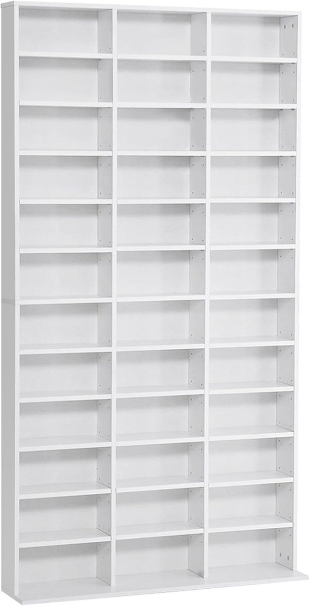 CD-/DVD-rek voor 1116 cd's met 33 in hoogte verstelbare vakken - 195 x 102 x 23,5 cm - Wit