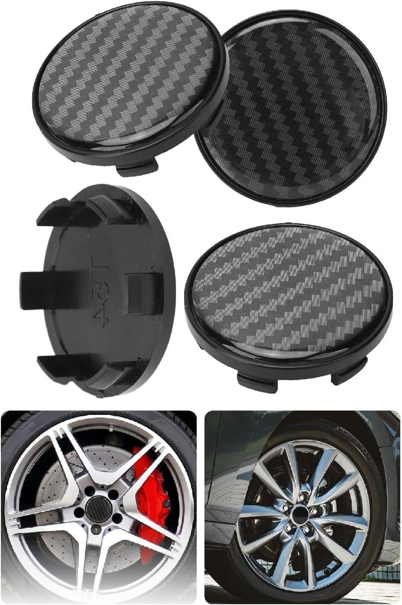 Allecta - Set van 4 koolstofvezel wieldoppen voor auto, vrachtwagen, SUV - 54 mm buitendiameter - 49 mm binnendiameter