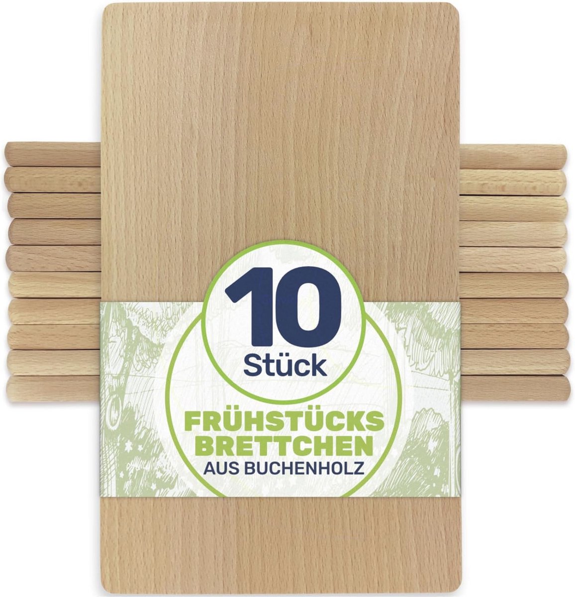 Houten Ontbijtplankje 22x12x1 cm - Duurzaam Beukenhout (10 stuks)