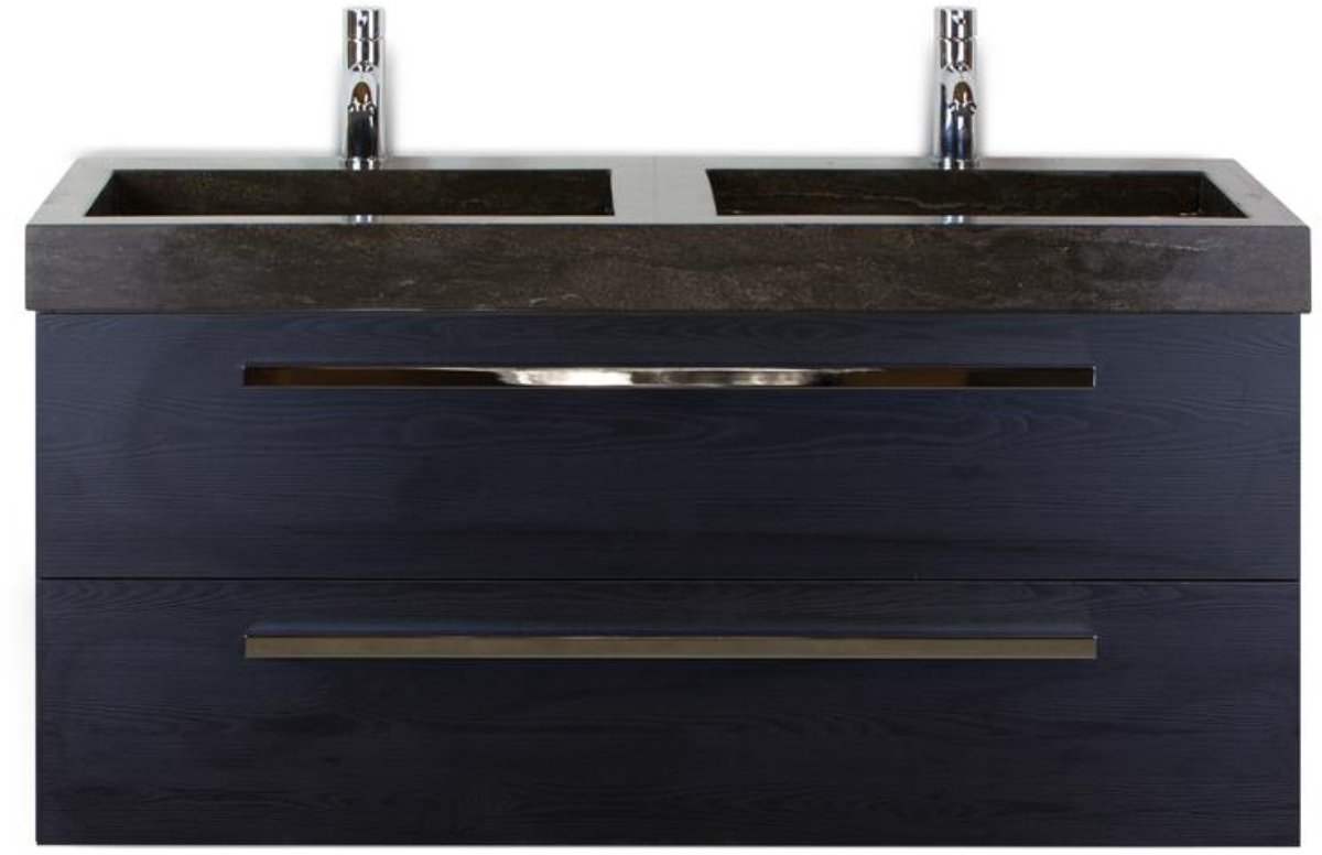 Seville Badmeubelset 120 cm - 2 Laden Black Oak - Wastafel Lucca Dubbel