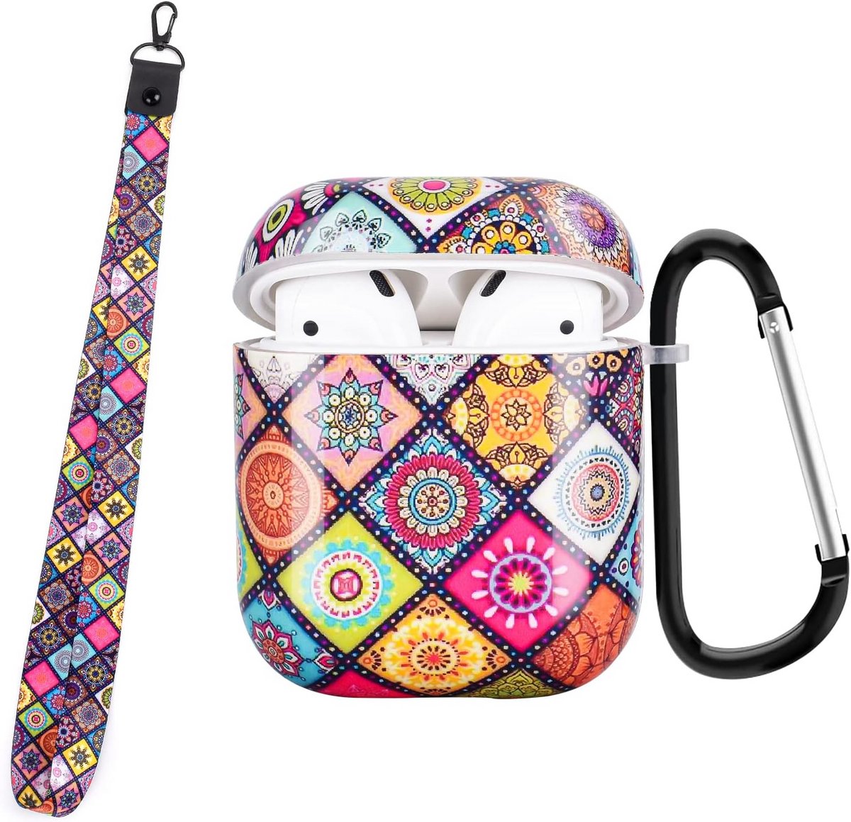 Stevige Beschermhoes met Sleutelhanger en Lanyard voor AirPods 1 & 2 - Boho Stijl