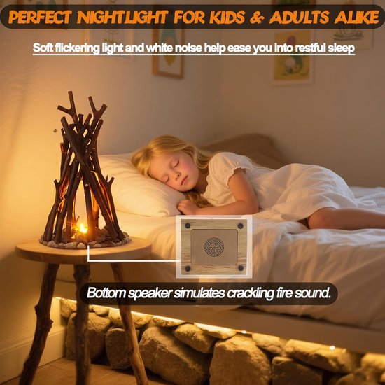 LED lichtgevende houten kampvuur - LED verstelbare verlichting - 3 lichtstanden - vlam geluid - usb-voeding - slaapkamer-kantoor - ontspannend gebruik - kindernachtlamp - tafellamp - L van Atmosphera — afbeelding 3