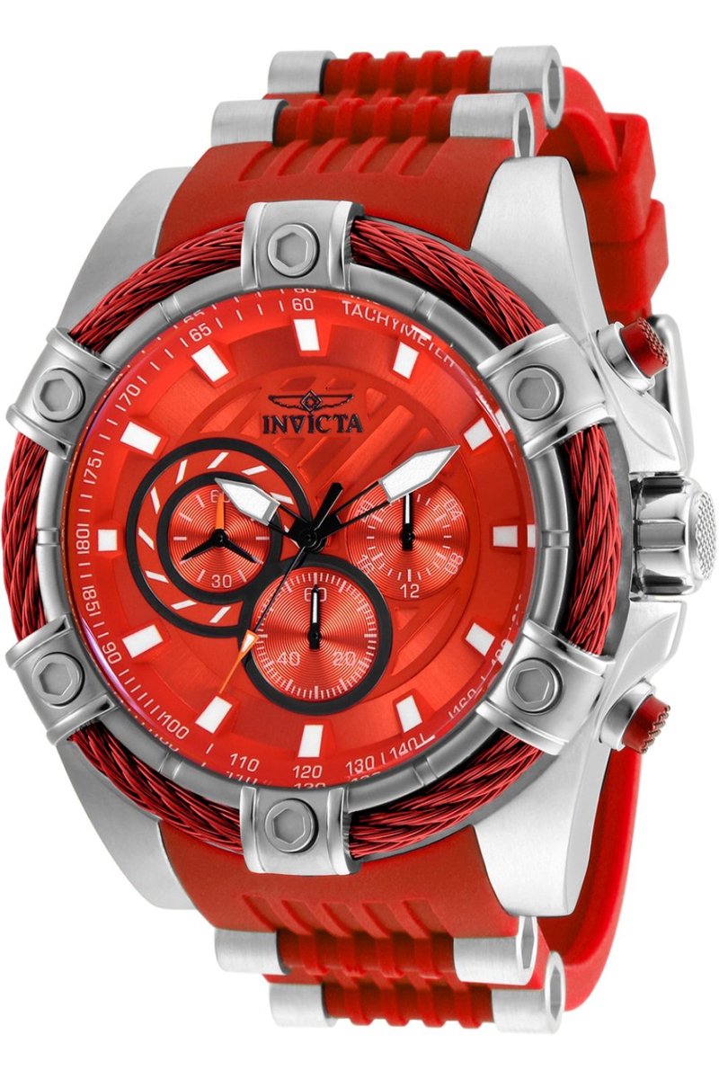 Invicta Bolt 25525 Heren Horloge - Waterdicht - Analoog - Quartz Uurwerk - Roestvrij Staal met rode Wijzerplaat - 52mm
