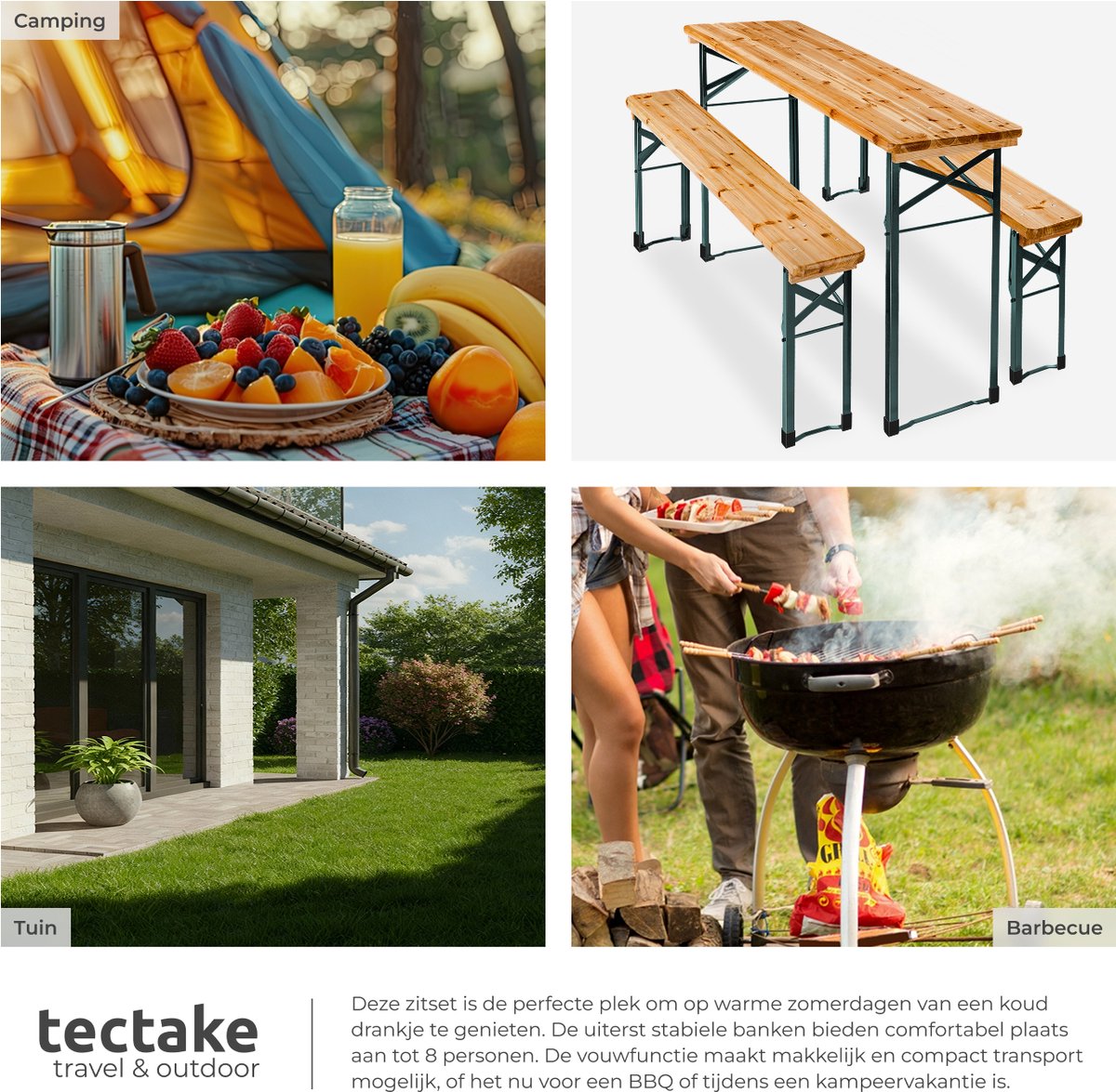 tectake® Biertafel met 2 Banken - 8 personen - 170 cm lang - 3-delige Biertafelset met inklapbare Tafel en Bierbanken - Tuintafel - Bierbank Oktoberfest - Picknicktafel thumbnail 5