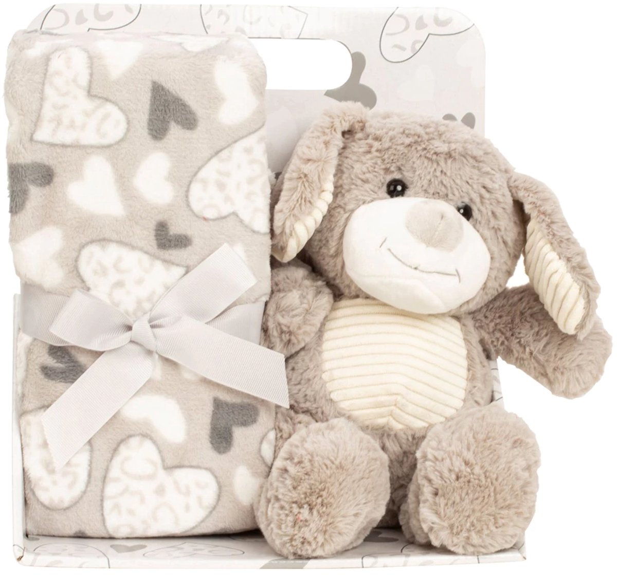 Baby geschenkset - pluche hond met fleecedeken - babyshower - kraampakket - zwanger - knuffel 23 cm - deken 90x75 cm