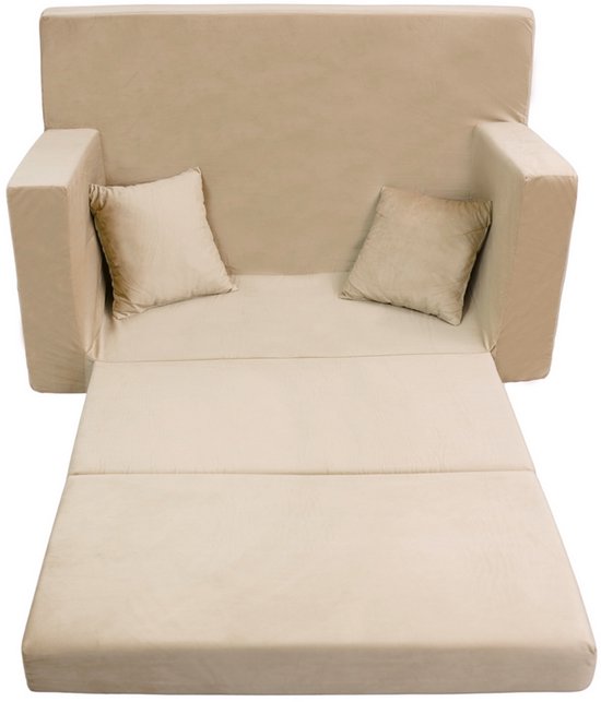 Flumi opvouwbare mini kindersofa - zachte kinderbank met uitklapfunctie en afneembare hoes, beige van Merkloos — afbeelding 2