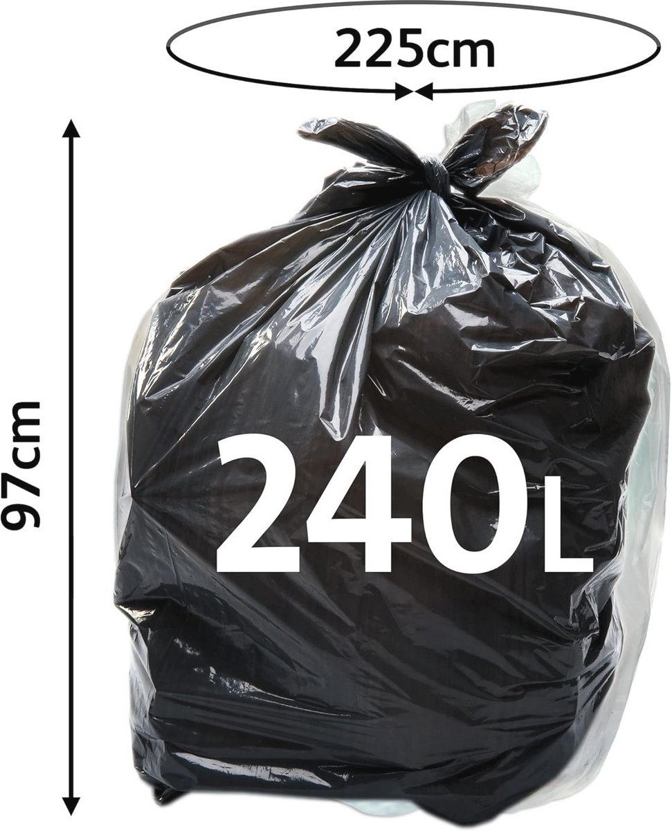 Robuuste Vuilniszak 240 Liter voor Afvalemmer - Zwart Polyethyleen
