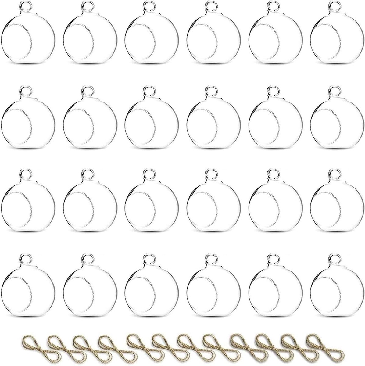 24 Stuks Hangende Glazen Theelichthouder - Theelichtkandelaars voor Bruiloft, Kerst, Halloween - Doe-Het-Zelf Cadeaus - Hangende Ornamenten voor Buiten - Kaarsenhouders voor Tuin