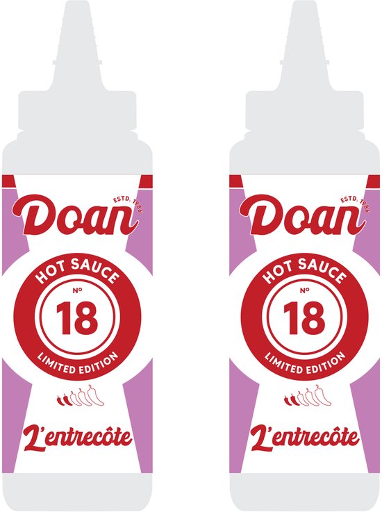 Doan Hot Sauce 18 L’Entrecôte, ambachtelijke Franse steaksaus met rijke tomaat, fijne kruiden en milde chiliwarmte, gemaakt met natuurlijke ingrediënten, vegan en glutenvrij, 2-pack (2 x 240 ml)