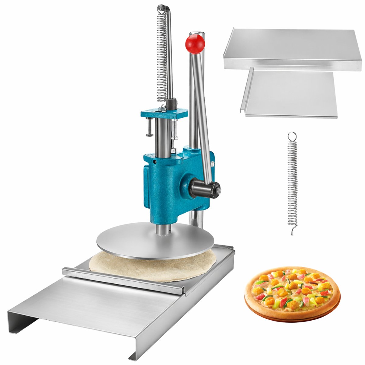 Deegpers - Pizzapers - Pizza Deegmachine - Handmatige Deegroller - Pizzabodem Pers - Flatbread Maker - RVS - 24 cm - 9.5 Inch - Voor Pizza - Tortilla - Chapati - Pita - Gebak - Handmatige Pers - Horeca & Thuisgebruik