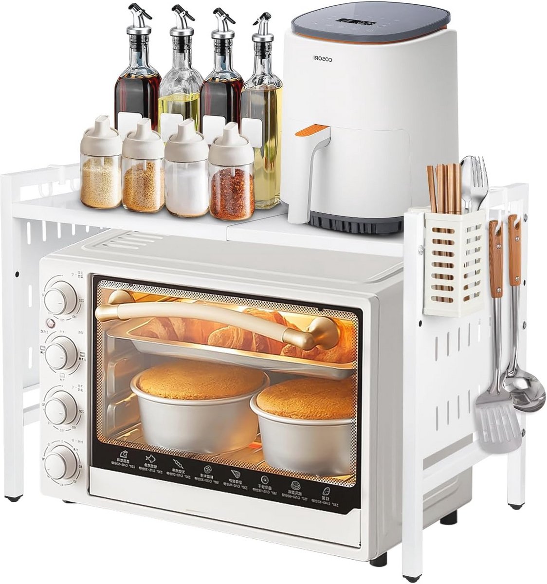 Multifunctioneel Magnetronrek met Uittrekbare Organizers en Haken voor Keuken