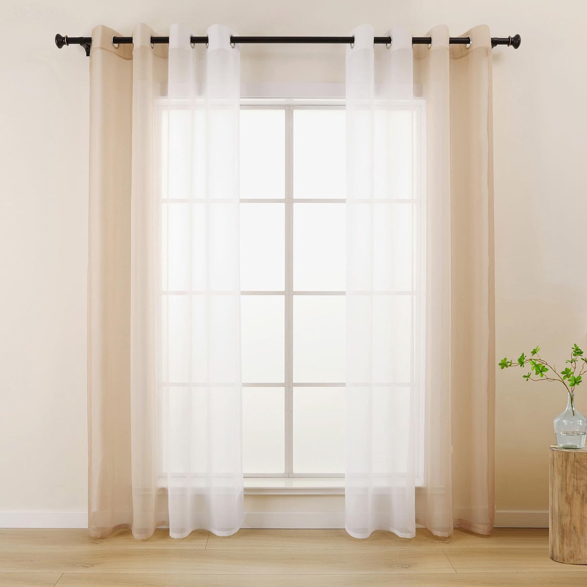 Unyqoos Transparante voile gordijnen met kleurverloop voor woonkamer en slaapkamer 140 x 225 cm beige
