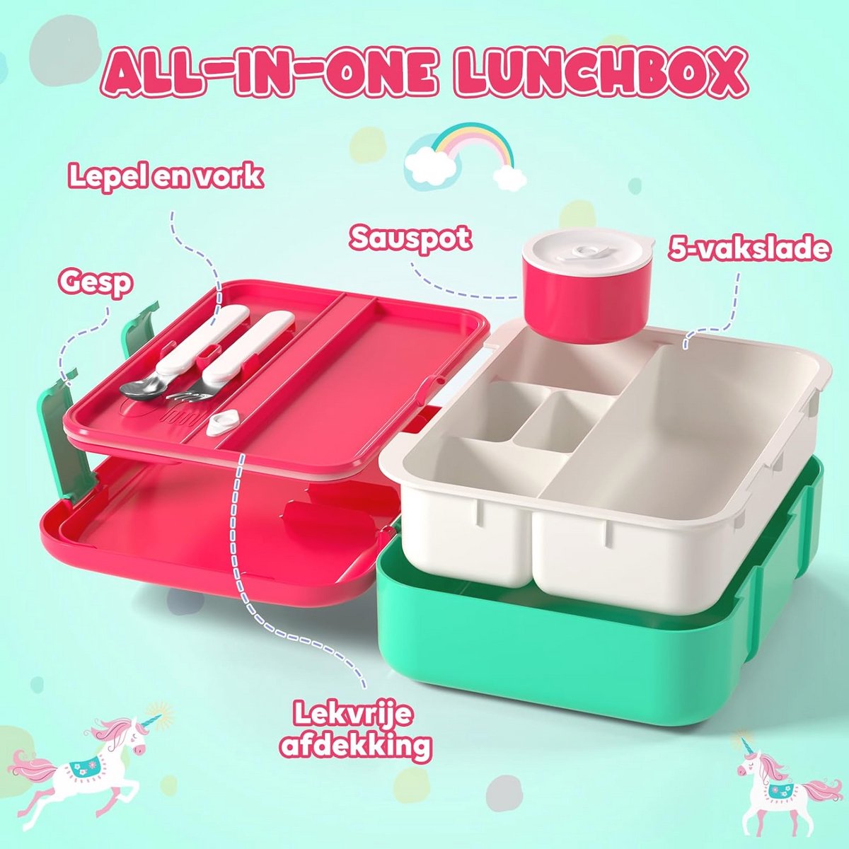 Bento Box Lunchbox voor Kinderen met 5 Vakken - Ideaal voor School en Picknick