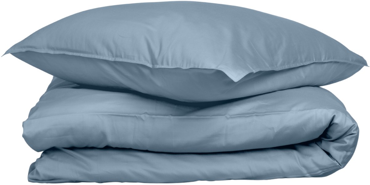 Wocha Dekbedovertrek Set - 100% Biologisch Katoen Satijn (300TC) - 140x200/220 - Blauw - Premium kwaliteit - Incl. 1 kussensloop