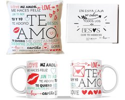 Romantische cadeaus voor koppels - Kussen en Mok met Liefdesboodschappen - Originele Geschenken voor Valentijnsdag, Verjaardag en Jubileum
