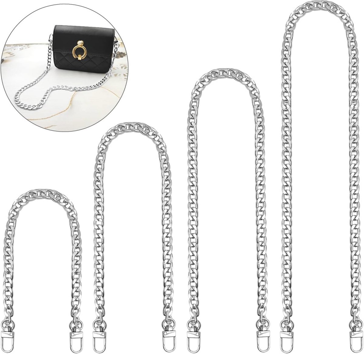 Metalen Draagriemen Set van 4 - Kettingen voor Handtassen - 30 cm, 60 cm, 100 cm, en 120 cm