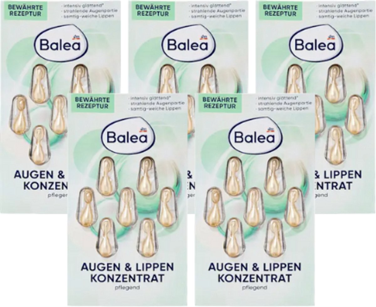 Balea Oog- & Lipconcentraat COMBI-verpakking 5x 7 stuks - Huidverzorging - Skin-care - Gezichtsverzorging - Concentraat - Cafeïne - Vitamine E - Squalaan