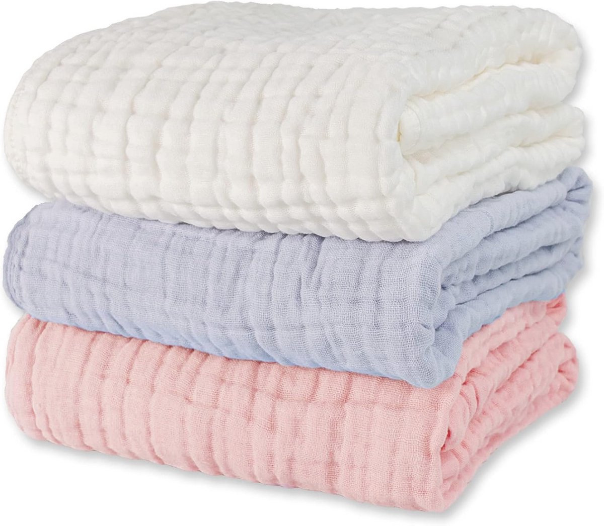 Ultra Zachte en Absorberende Babydoeken 3-Pack - Muslin Babydoeken voor Peuters - Natuurlijke Katoenen Handdoeken 40 x 40 inch (Wit, Roze, Grijs)