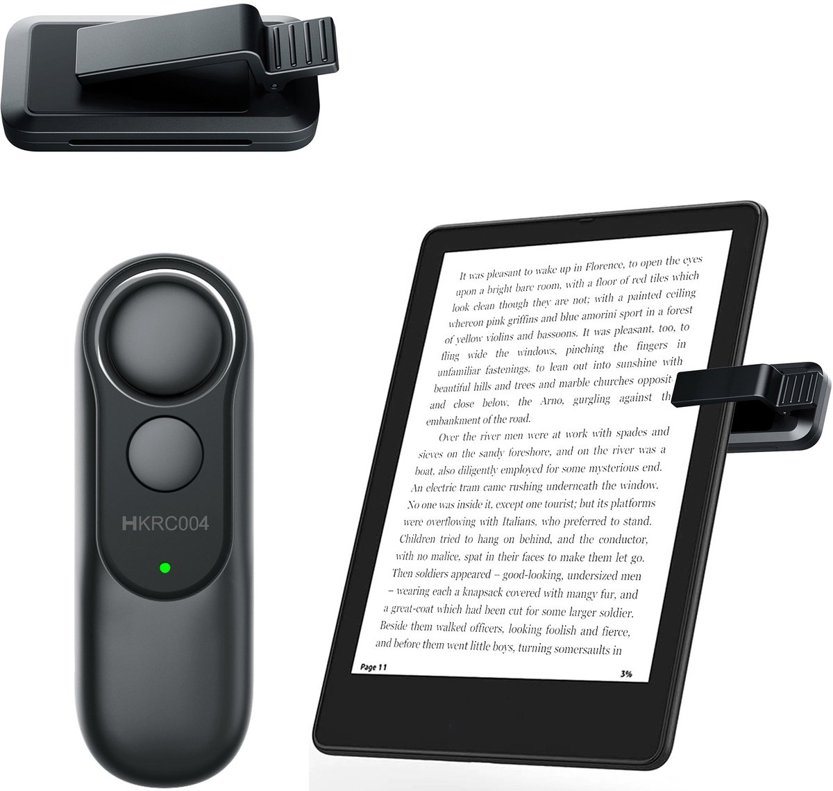 Geschikt voor Kindle Paperwhite, iPad, tablet en e-readers, bladwijzer, e-reader bladwijzer, draagbare afstandsbediening, draadloze afstandsbediening, bladwijzerapparaat, zwart