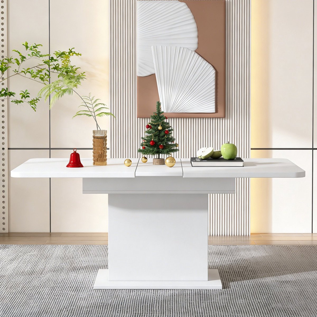 REDOM Eettafel, uitschuifbaar met opbergruimte, van spanplaat en metaal, wit, multifunctioneel modern design