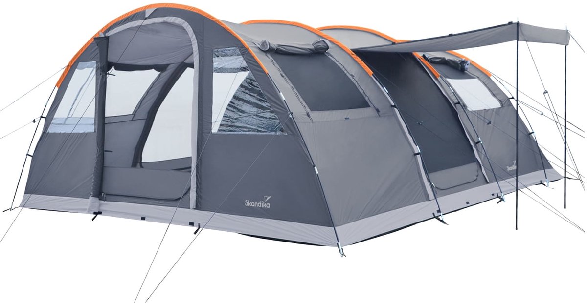 Skandika tunneltent Gotland 6 Protect - Camping tent voor 6 personen, vast ingenaaide tentvloer, waterkolom 5000 mm, met zonnedak en kabeldoorvoer | Tenten, familietent, kampeertent