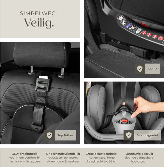 Tectake Autostoel Sophie Met 5-puntsgordel - I-size Goedkeuring - Donkergrijs / Zwart