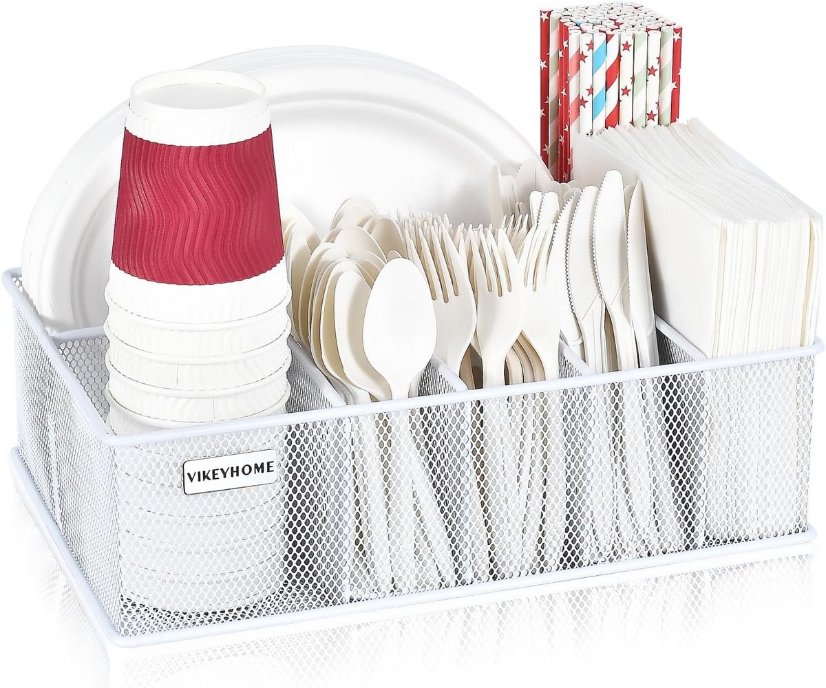Papieren bord organizer met 6 compartimenten voor borden, bestek en servetten