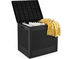 COSTWAY Opbergbox, kussenbox, weerbestendig, 96 liter, opbergdoos, afsluitbaar, tuinbox, rotanlook voor zitkussens, tuingereedschap of kinderspeelgoed (zwart)