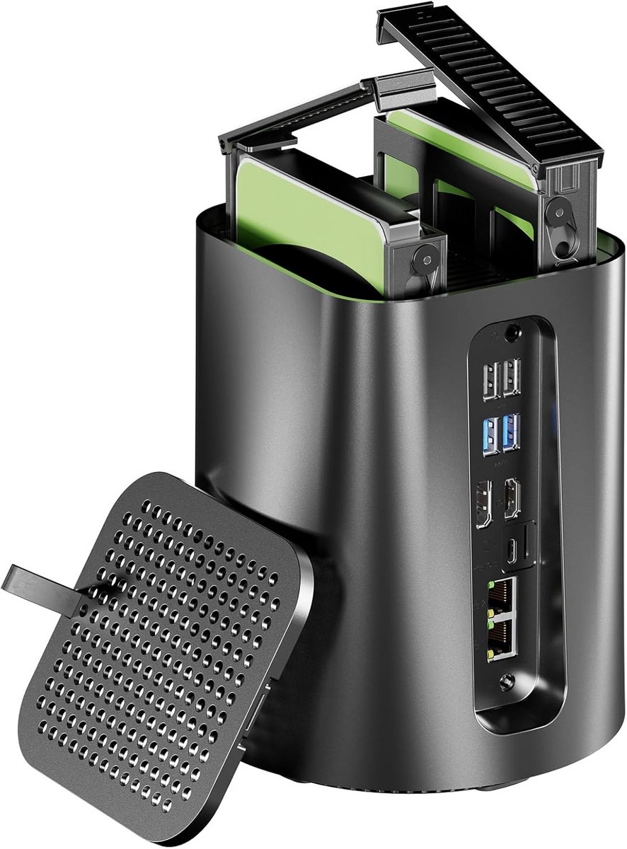 Krachtige NAS Mini PC met Ryzen 7, 2x 3.5" Bays en WiFi 6 - Zonder Geheugen en Opslag