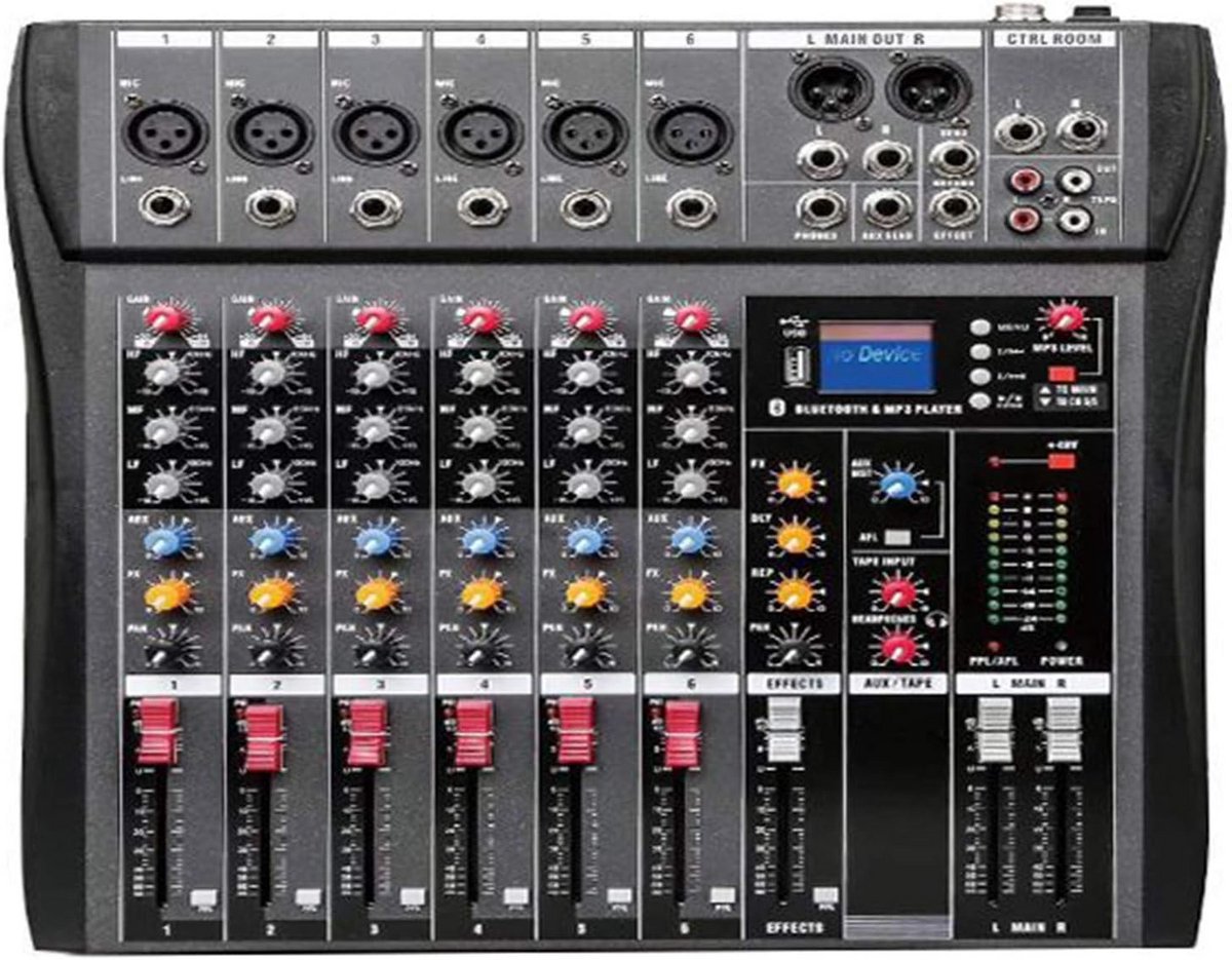 Professionele 6 Kanaals Audiomixer voor Studio en Live Optredens met Bluetooth en USB